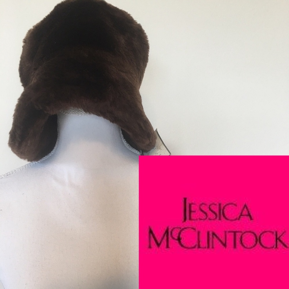 NWT Jessica McClintock Brown Faux Fur Hat